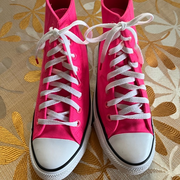 Converse Women's Neon Pink High-Tops - Picture 2 of 10